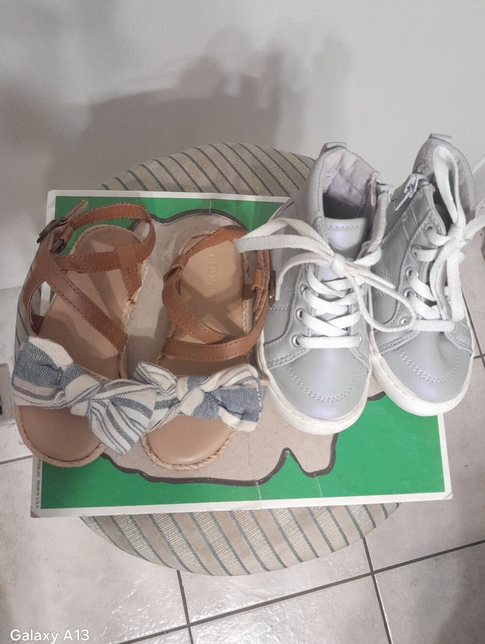Old Navy Brown Bow Sandals and Gray High-Top Sneakers